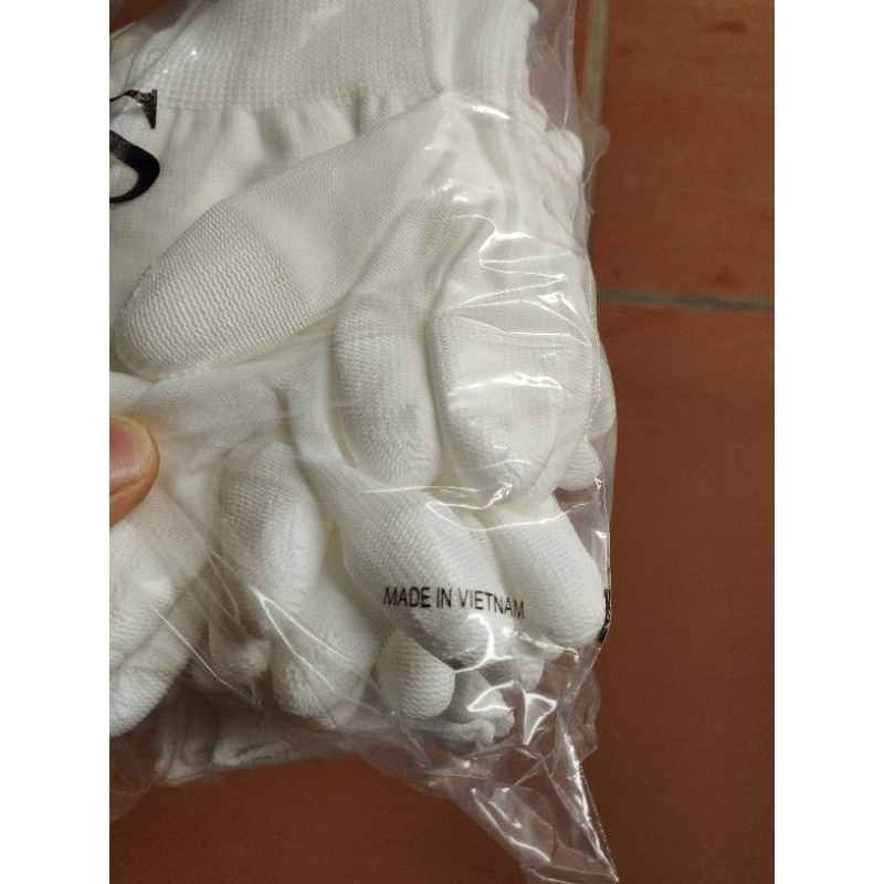 1 Đôi Găng Tay Sợi Polyester Phủ PU ngón Trắng Size XS ,S,M