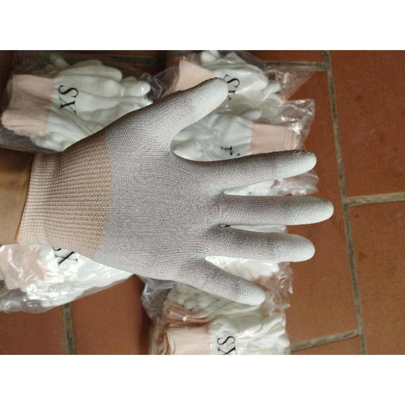 1 Đôi Găng Tay Sợi Polyester Phủ PU ngón Trắng Size XS ,S,M