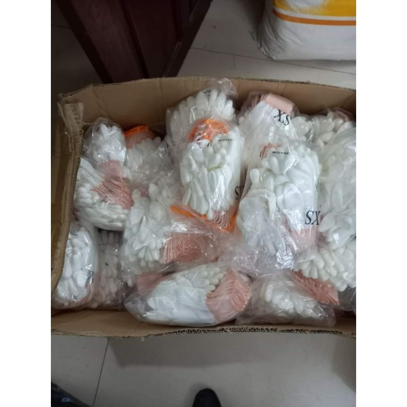 1 Đôi Găng Tay Sợi Polyester Phủ PU ngón Trắng Size XS ,S,M