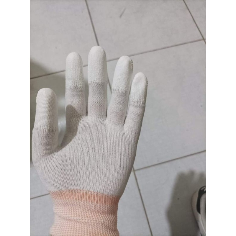 1 Đôi Găng Tay Sợi Polyester Phủ PU ngón Trắng Size XS ,S,M
