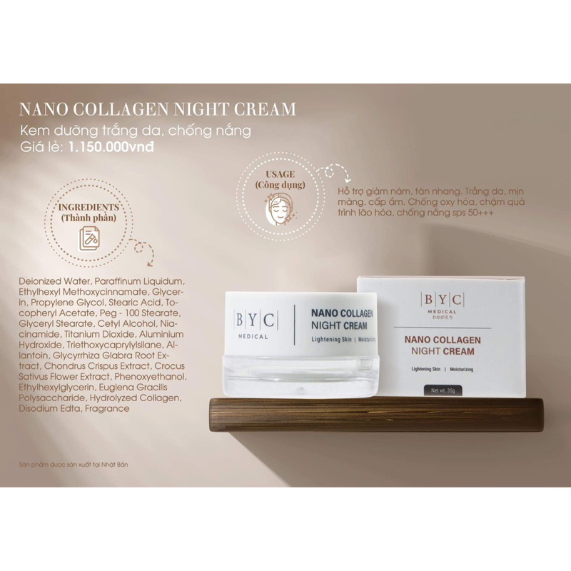 Nano colagen night cream kem dưỡng trắng da chống nắg 50spf 50++n