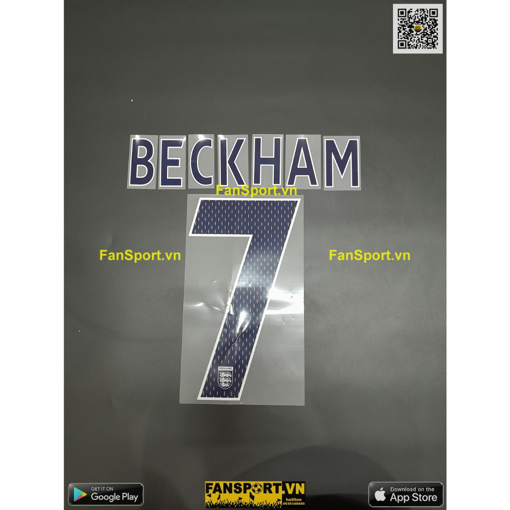 Bộ tên số in lên áo đấu bóng đá Nameset David Beckham 7 England 2007 2008 2009 home blue original font chính hãng