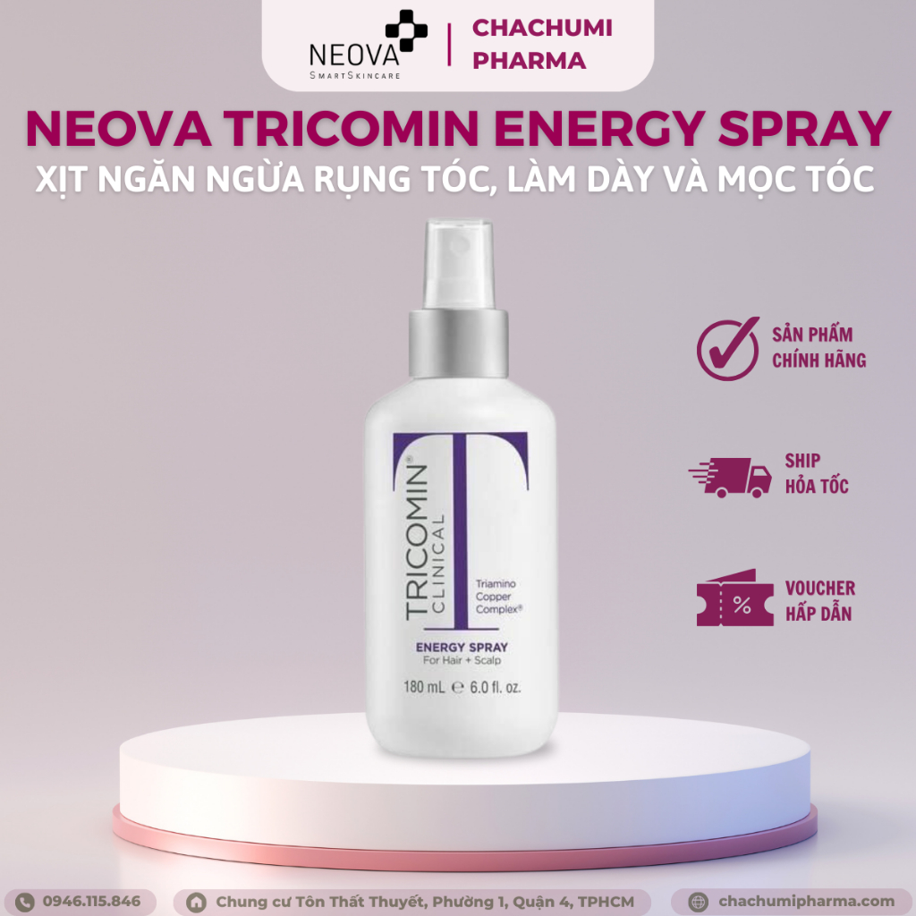 Neova Tricomin Energy Spray - Xịt Ngăn Ngừa Rụng Tóc, Làm Dày Và Mọc Tóc 180ml