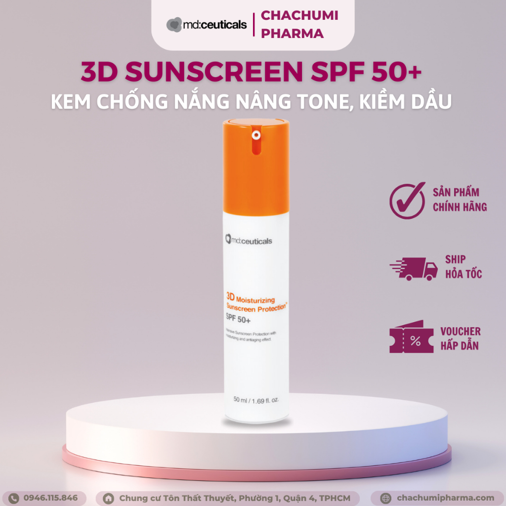 Kem Chống Nắng Md:ceuticals 3D Moisturizing Sunscreen Protection SPF50+ Dưỡng Ẩm Và Bảo Vệ Da Sau Laser