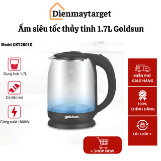 Ấm siêu tốc thủy tinh chịu nhiệt 1,7L 1800W đun sôi trong 3p, tự ngắt khi sôi Goldsun, chính hãng