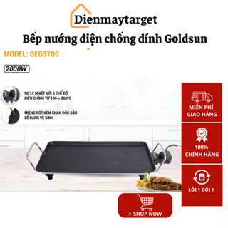 Bếp nướng điện Goldsun, bếp nướng phủ chống dính có rãnh thoát dầu mỡ, bảo hành chính hãng