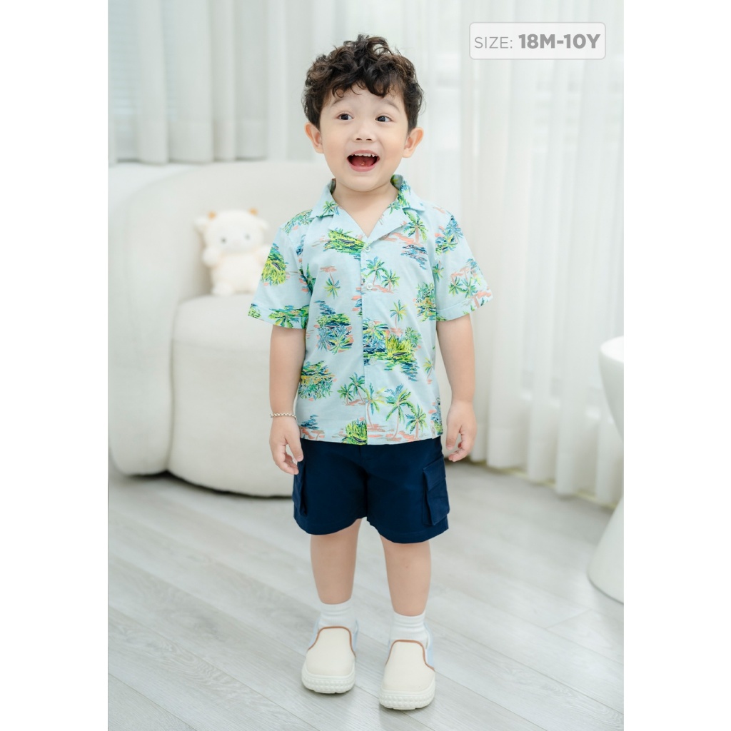 Áo sơ mi ngắn tay bé trai, áo pyjamas cho bé họa tiết mùa hè từ 1 tuổi - 10 tuổi Baa Baby