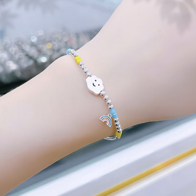 Vòng tay nữ THJ - Vòng đám mây mặt cười mix bi ngũ sắc cá tính điệu đà - THU HUONG SILVER