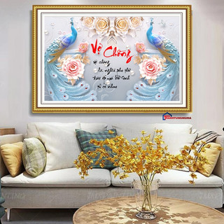 Tranh đính đá LV191 (75cm x 50cm), tranh thêu chữ thập vợ chồng LV3131 DV6653 (63cm x 43cm)