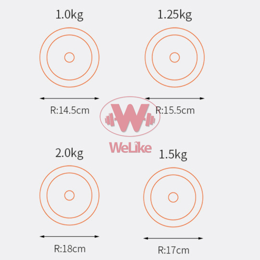 Miếng tạ lẻ Welike - Bánh tạ 1kg 1,25kg 1,5kg 2kg trong bộ tạ tay 10kg 20kg 30kg 40kg tập gym tại nhà