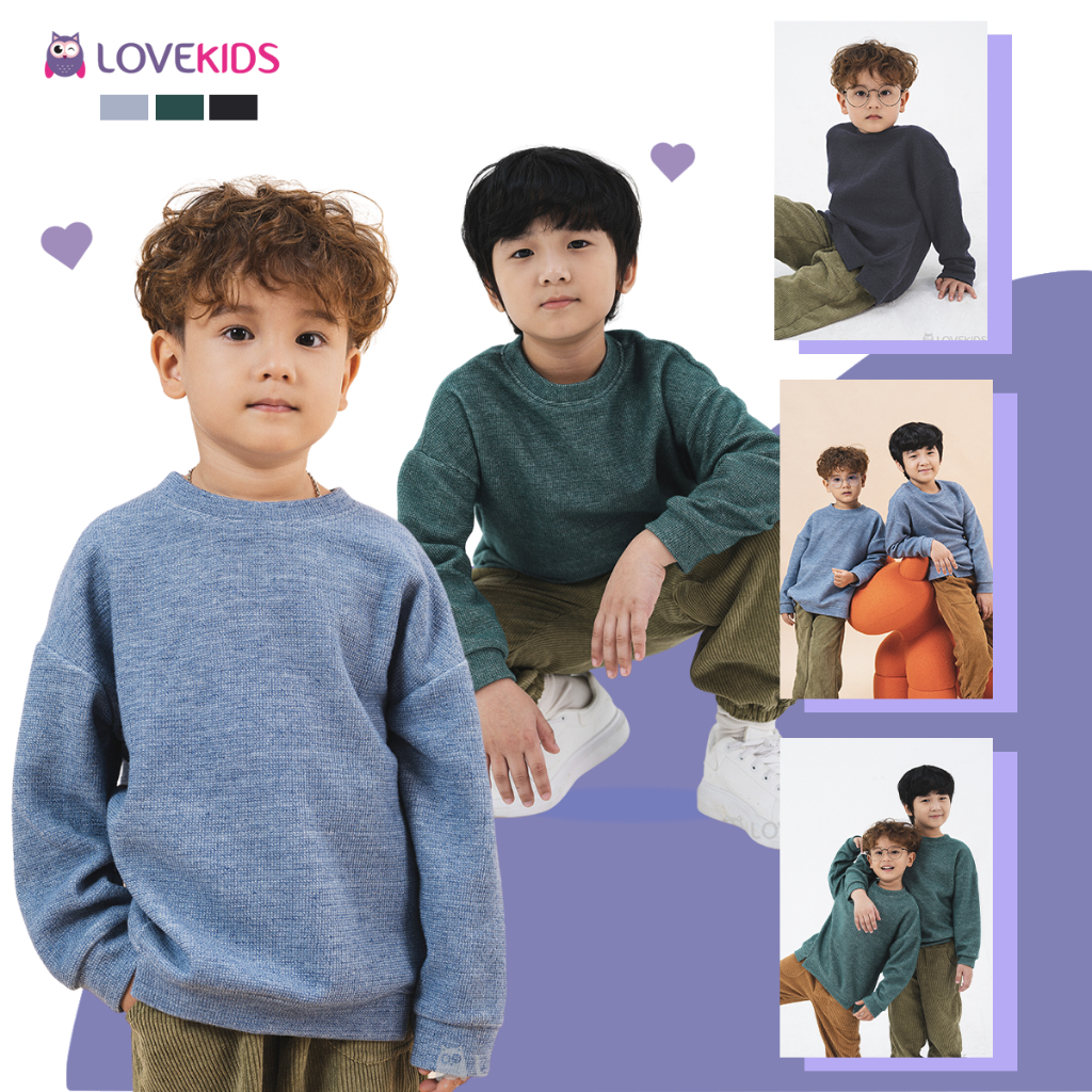 Áo len bé trai Lovekids, áo len giữ nhiệt basic, chất len cao cấp mềm mịn size từ 6 đến 12 tuổi