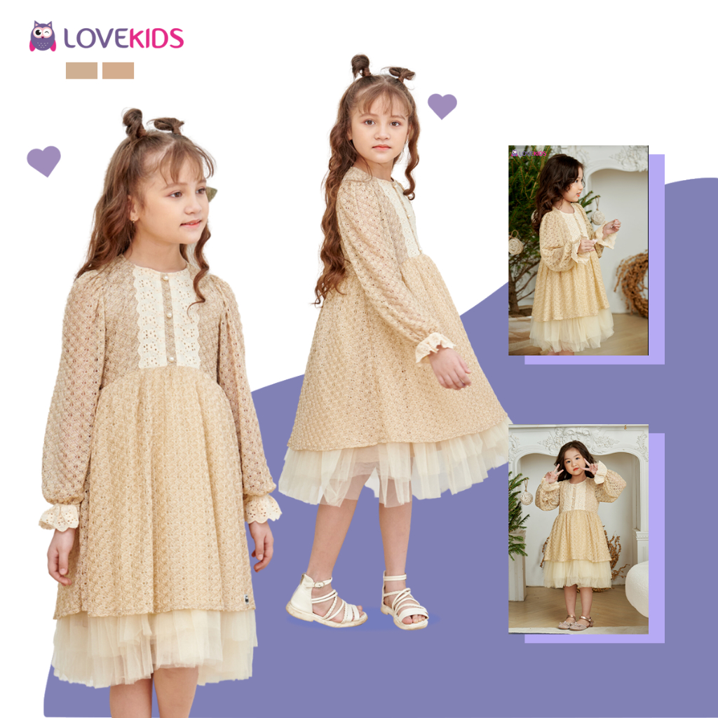 Đầm công chúa Lovekids, phối ren hoạ tiết, size từ 5 đến 10 tuổi