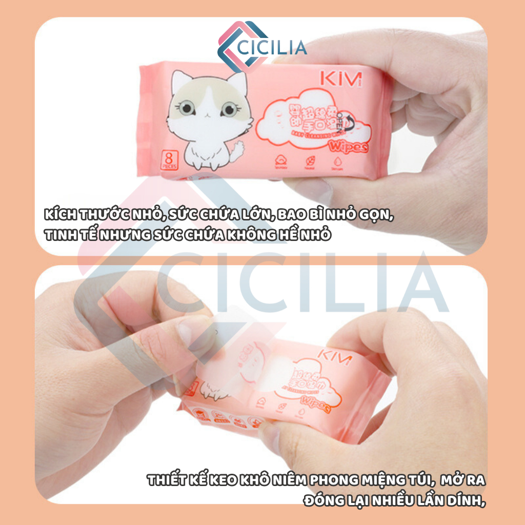 Bịch 64 Khăn Ướt Mini CICILIA Bỏ Túi Không Mùi An Toàn CI-010