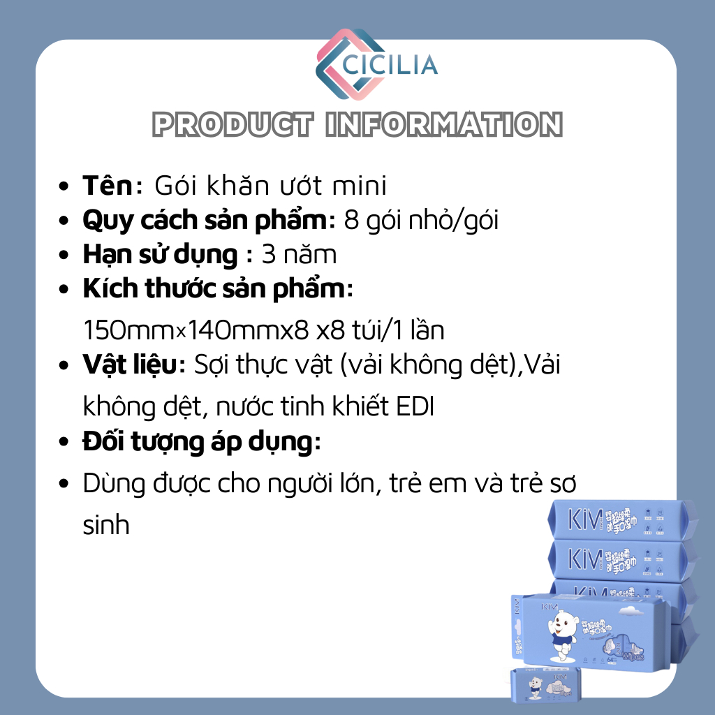 Bịch 64 Khăn Ướt Mini CICILIA Bỏ Túi Không Mùi An Toàn CI-010