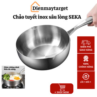Chảo inox SEKA nguyên khối chống dính size 22cm, 24cm, 26cm dùng cho mọi loại bếp tặng kèm vỉ gác róc dầu