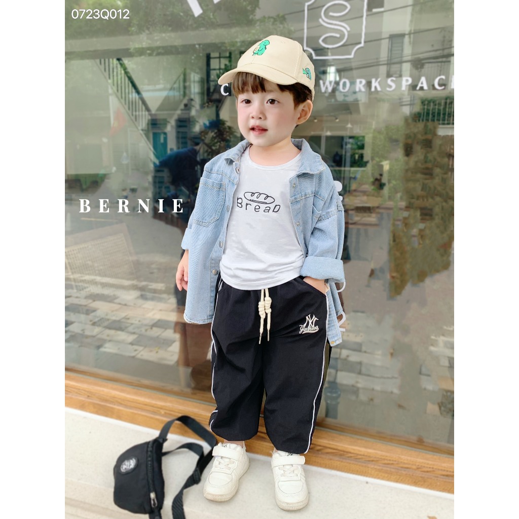 Quần gió thể thao bé trai bé gái 2 lớp thêu chữ NY từ 9-25kg Bernie - Quần dài thu đông bé trai bé gái - 0723Q012