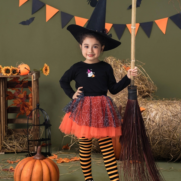 Set đồ halloween bé gái ILABY hoá trang Bí ngô chất liệu thun cotton phối tutu [1348]