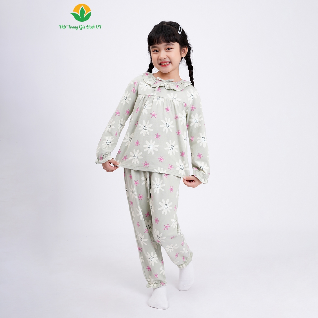 Bộ mặc nhà chất cotton quần dài áo dài tay bé gái họa tiết đáng yêu - Thời trang gia đình VT B70.2318