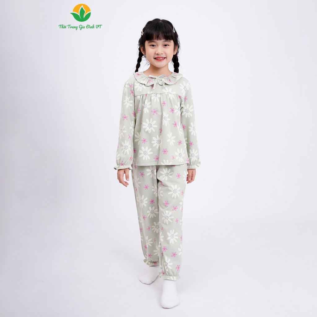 Bộ mặc nhà chất cotton quần dài áo dài tay bé gái họa tiết đáng yêu - Thời trang gia đình VT B70.2318