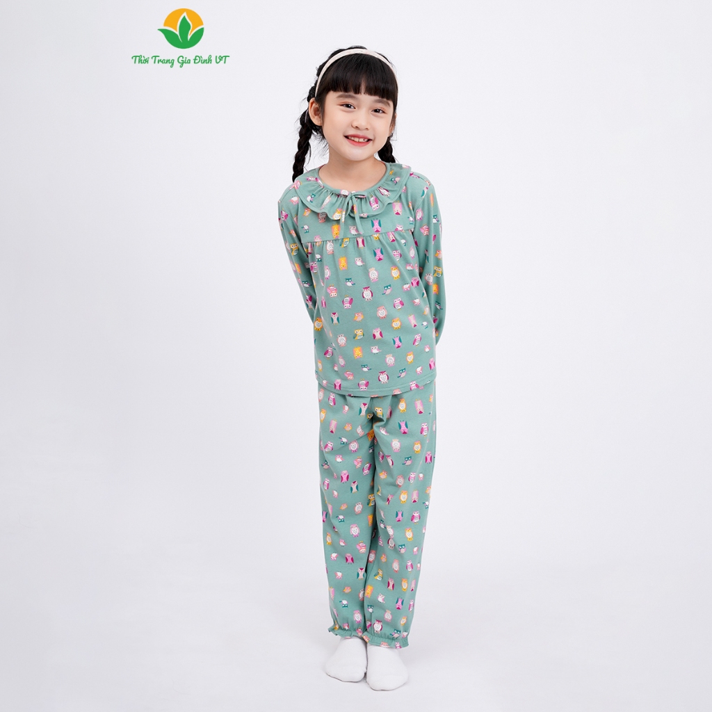 Bộ mặc nhà chất cotton quần dài áo dài tay bé gái họa tiết đáng yêu - Thời trang gia đình VT B70.2318