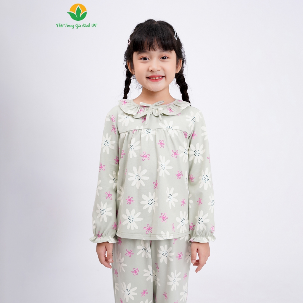 Bộ mặc nhà chất cotton quần dài áo dài tay bé gái họa tiết đáng yêu - Thời trang gia đình VT B70.2318
