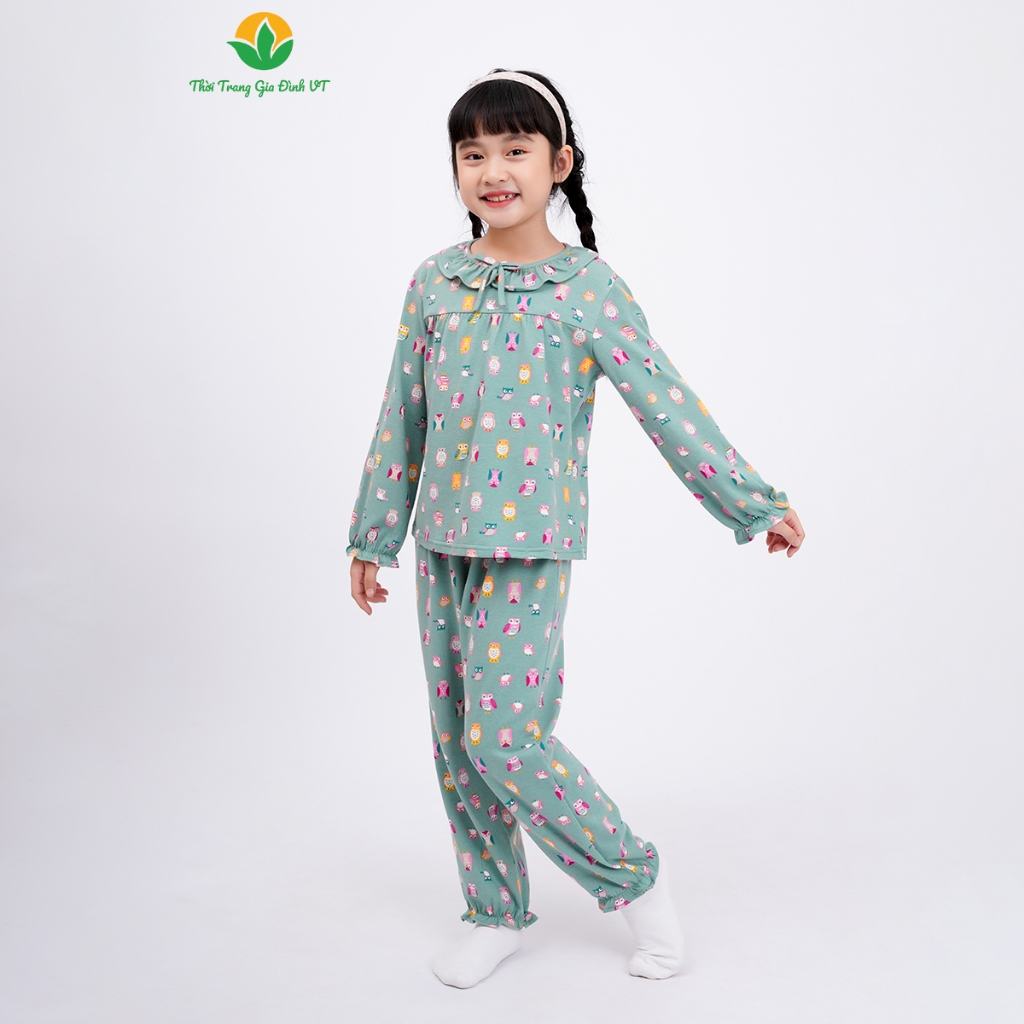 Bộ mặc nhà chất cotton quần dài áo dài tay bé gái họa tiết đáng yêu - Thời trang gia đình VT B70.2318