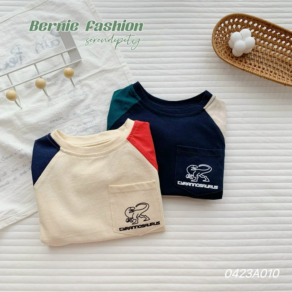 Áo dài tay thu đông cotton phối tay khủng long Bernie cho bé