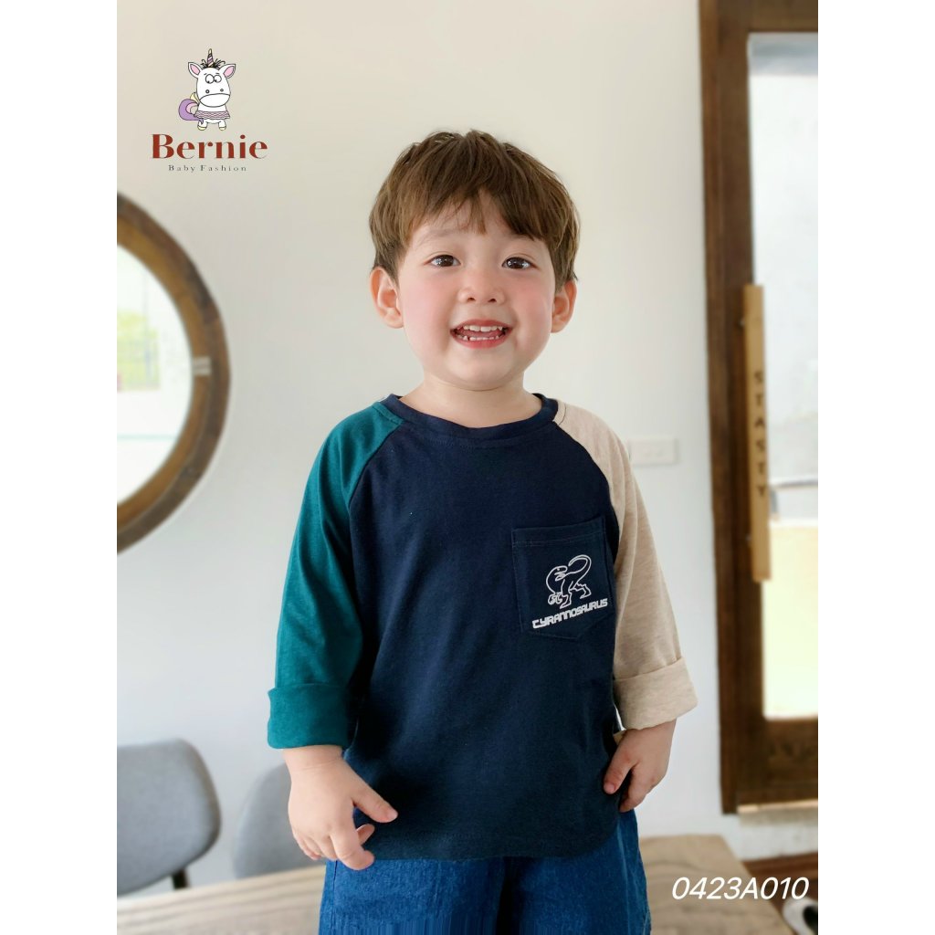 Áo dài tay thu đông cotton phối tay khủng long Bernie cho bé