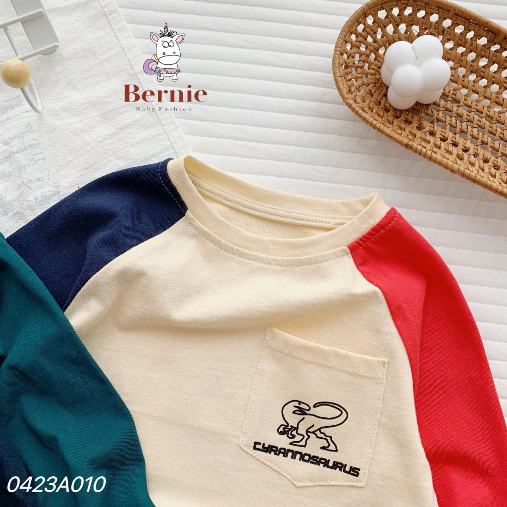 Áo dài tay thu đông cotton phối tay khủng long Bernie cho bé
