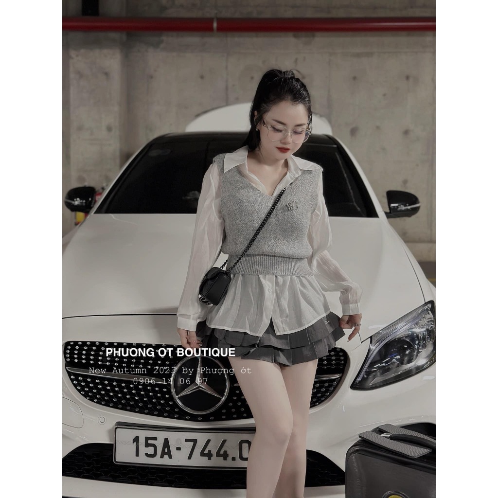 Set áo gile miu miu kèm sơ mi chất đũi hàng QC