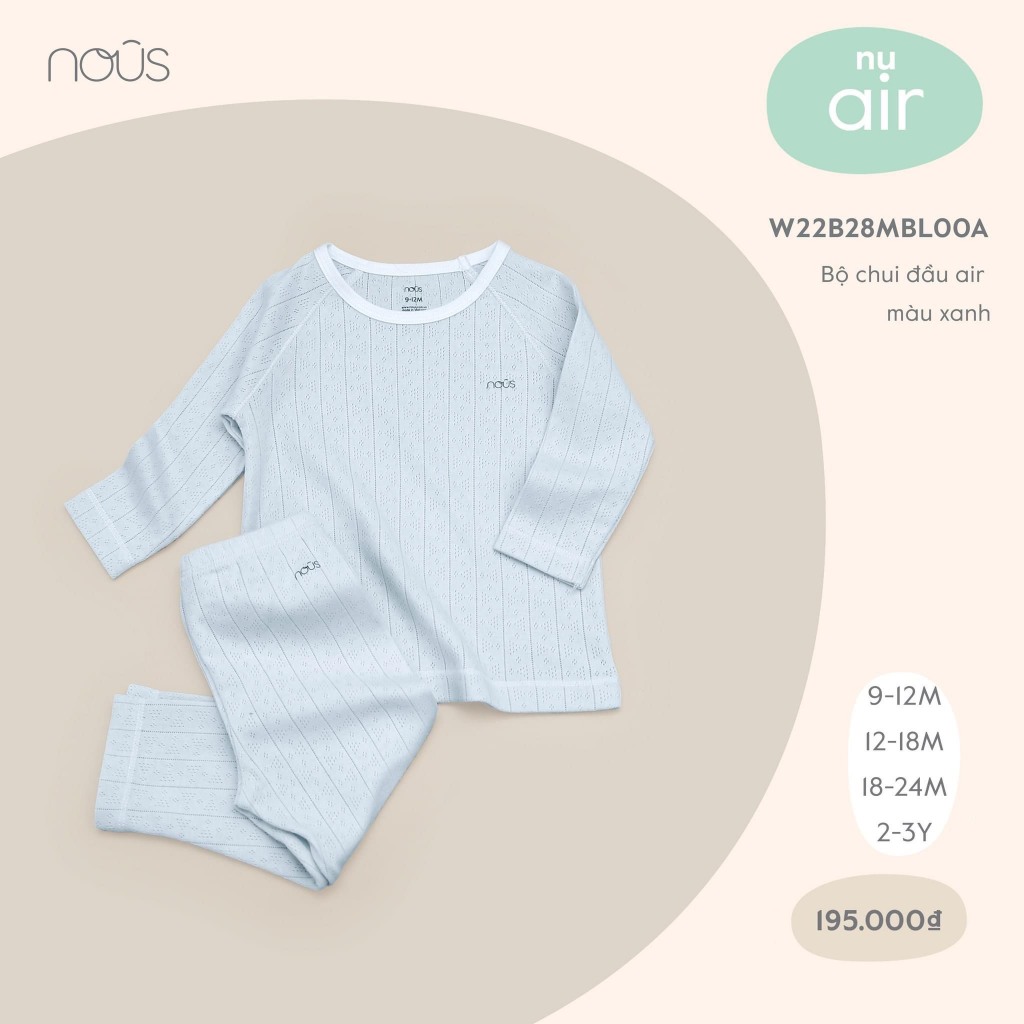 Bộ quần áo dài tay bé gái, bé trai chui đầu Nous, chất liệu Nu Air, Nu Petit (size từ 9-12 tháng đến 2-3 tuổi)