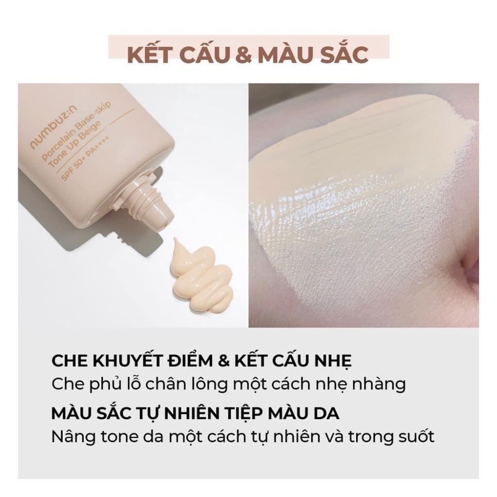 Kem Chống Nắng Nâng Tone Numbuzin No. 3 Porcelain Base-skip Tone Up Beige SPF50+ PA++++ 50ml