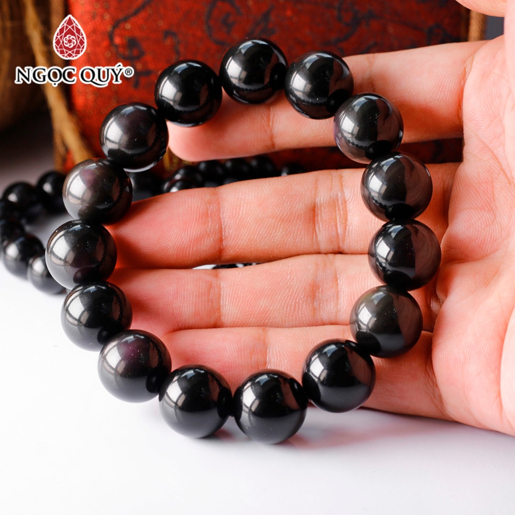 Vòng tay hạt trơn đá Obsidian mắt - Ngọc Quý