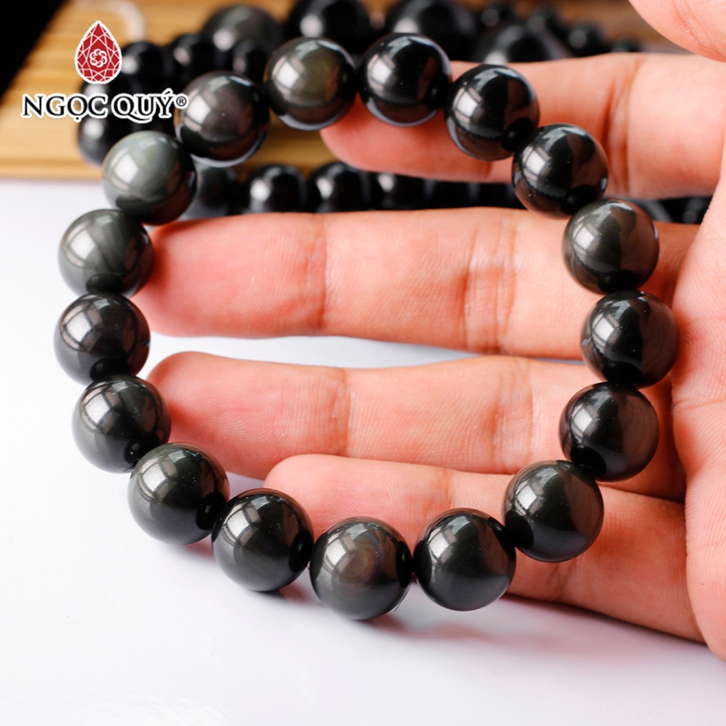 Vòng tay hạt trơn đá Obsidian mắt - Ngọc Quý