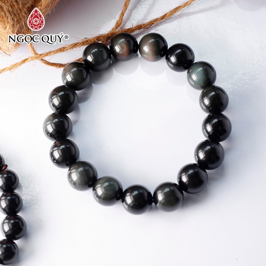 Vòng tay hạt trơn đá Obsidian mắt - Ngọc Quý