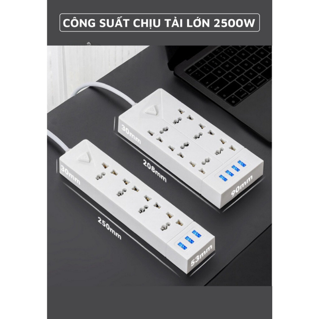 Ổ Cắm Điện Đa Năng GODWELL Chịu Tải 2500W Tích Hợp Cổng USB 5V Cắm Mọi Thiết Bị Dây Dài 4M