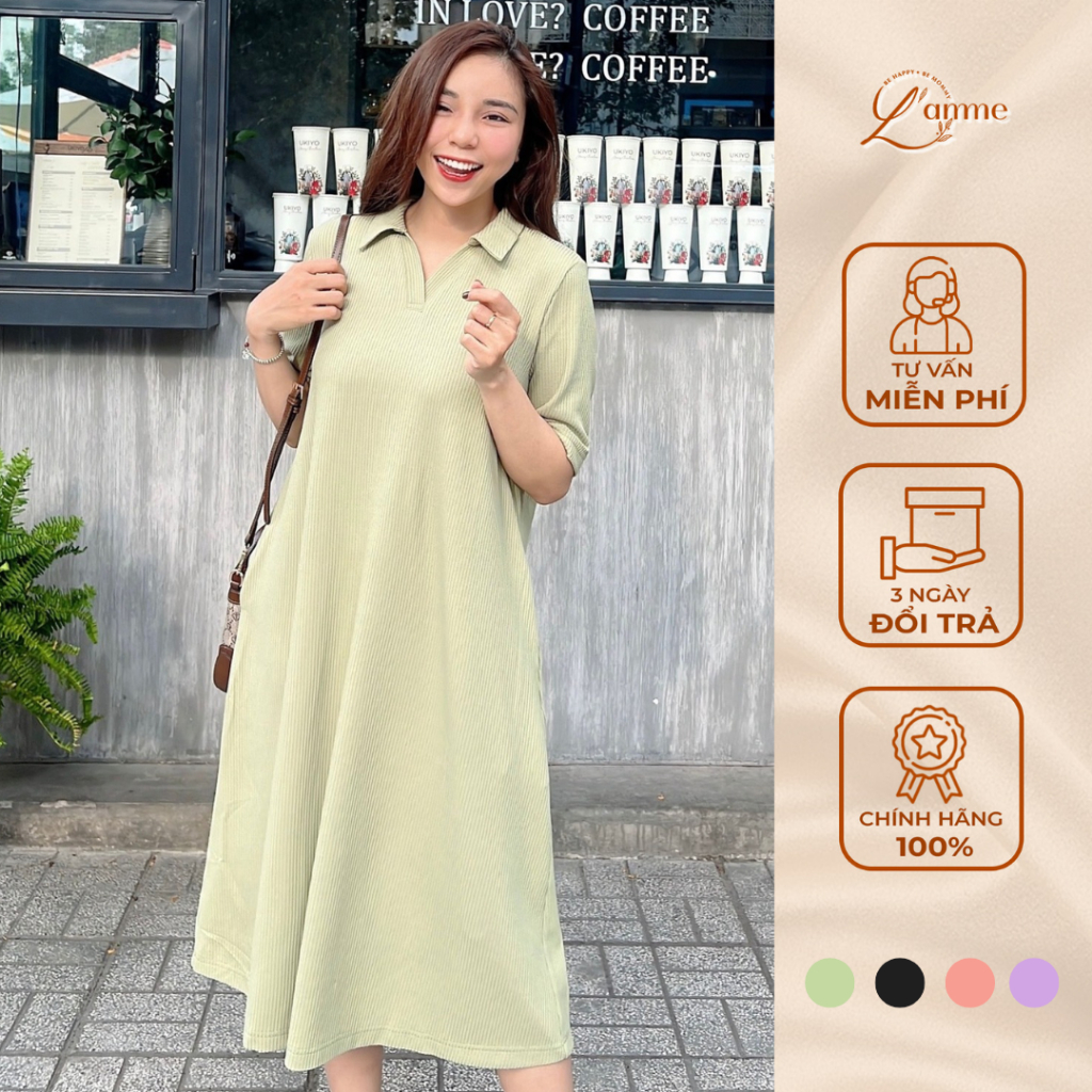 Đầm bầu suông đẹp cổ bẻ RIKA DRESS phong cách Hàn Quốc nhẹ nhàng by L'amme