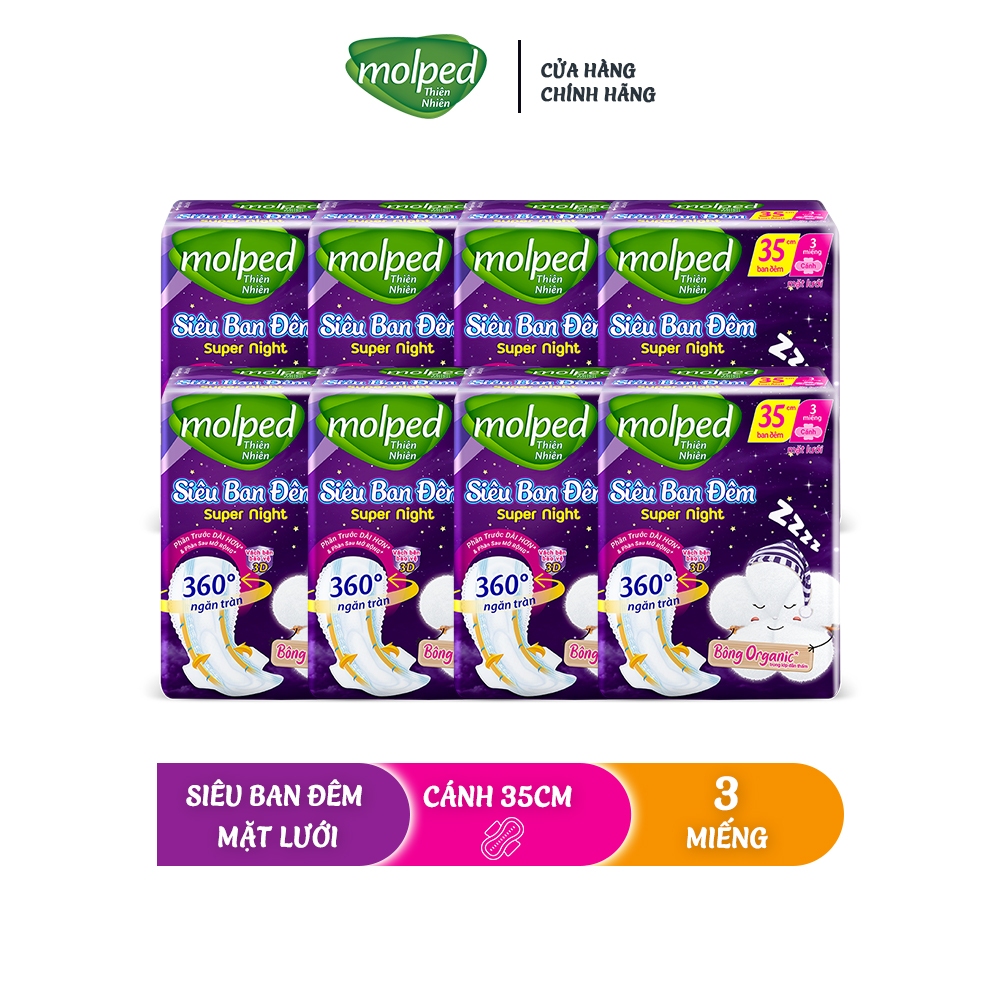 Combo 8 gói Băng vệ sinh Molped thiên nhiên Siêu ban đêm có cánh 35cm