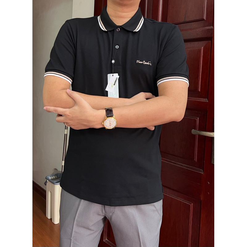 Áo polo nam Pier.re Car.din mầu đen dáng suông chính hãng