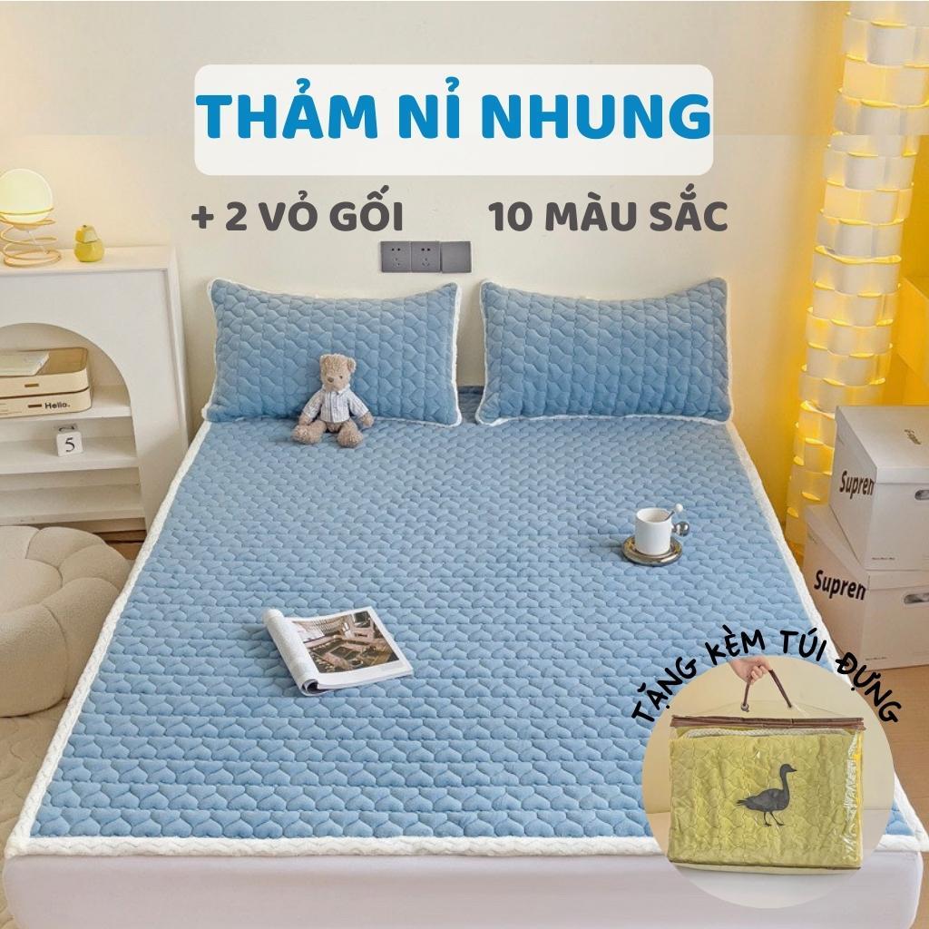Thảm nỉ nhung tuyết sữa tặng kèm 2 vỏ gối dày ấm giữ nhiệt tốt, không rụng xù lông DREAMHOME