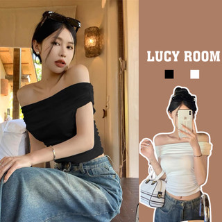 Áo trễ vai tay ngắn LUCY ROOM ôm body nhún tay áo tiểu thư hở vai co giãn A001
