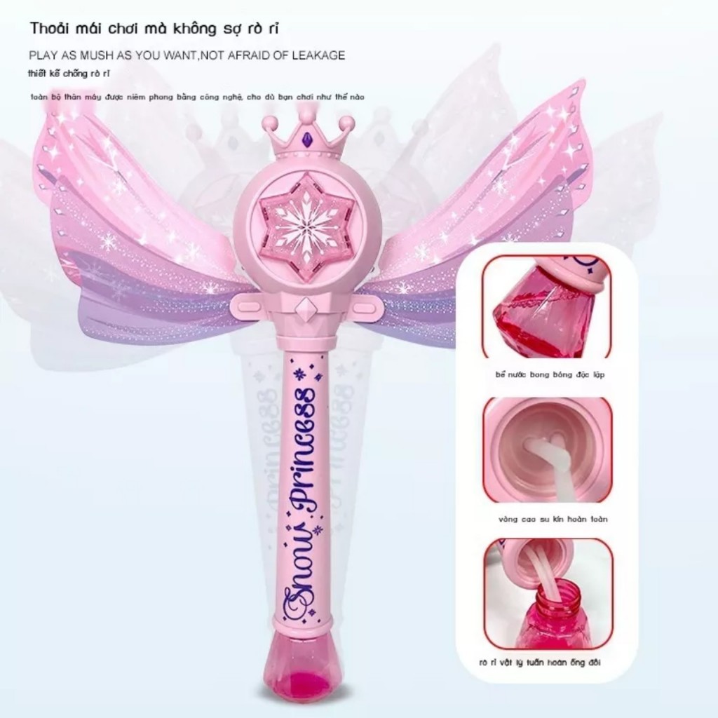 Gậy Thổi Bong Bóng Xà Phòng Tự Động Elsa Snow Princess Có Đèn Và Nhạc,An Toàn Không Gây Hại.Đồ Chơi Thông Minh Cho Bé