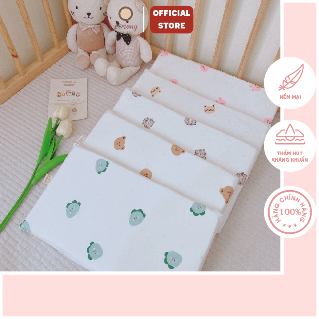 Gối cao su non chống ngạt cho bé Bunny/Monona, Vỏ gối cotton có thể tháo rời, lỗ thông hơi thoáng khí, chống ngạt