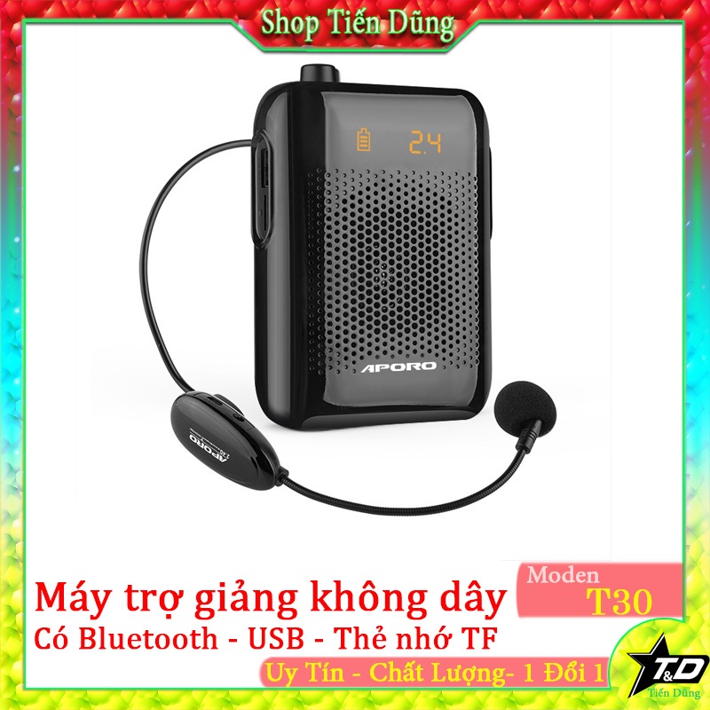 Máy trợ giảng không dây Aporo T30 dòng mic sóng 2.4g xuyên tường - Bluetooth V5.0 - USB - Thẻ nhớ TF - Đài FM - Cổng AUX