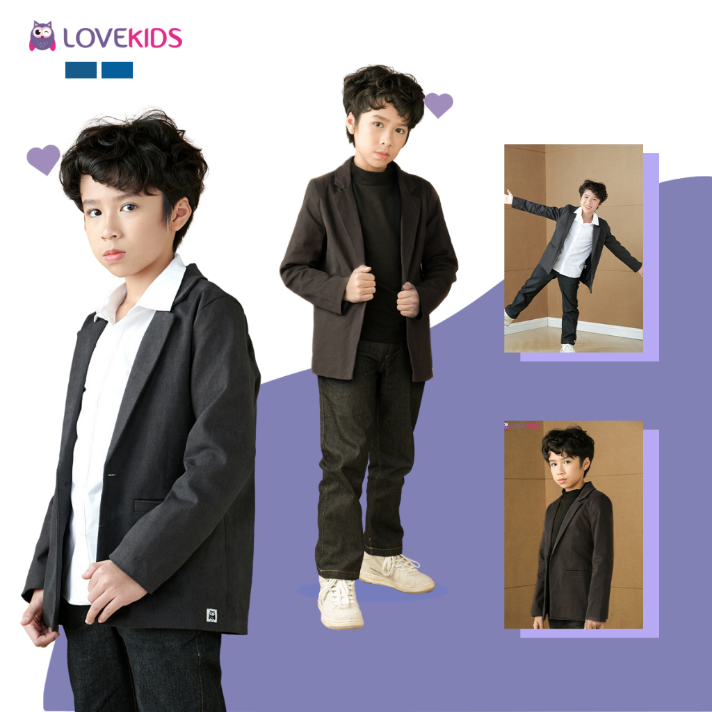 Áo blazer khaki bé trai Lovekids, sang trọng, size từ 7 đến 15 tuổi