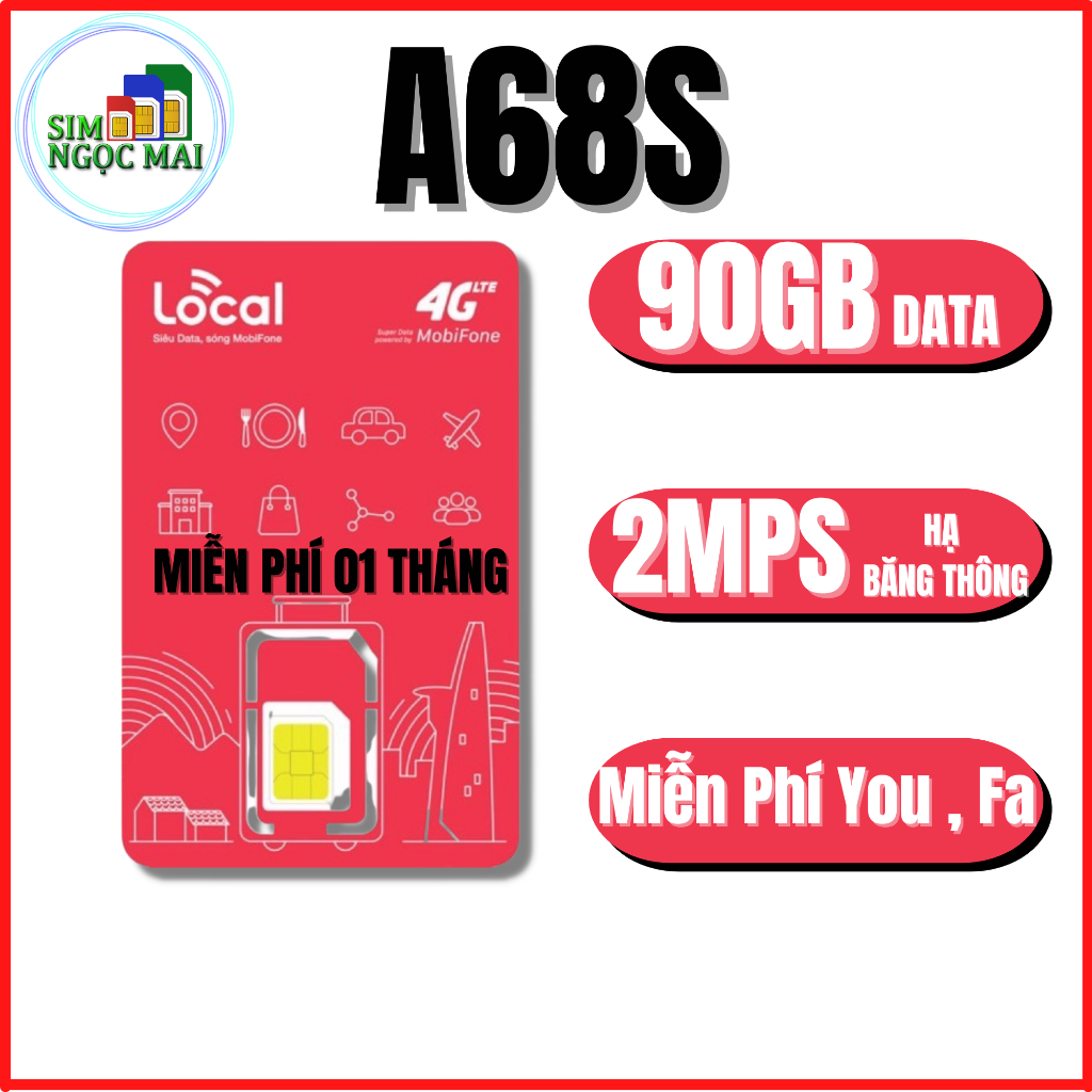 Sim 4G Mobifone LOCAL A89 - A68 Xài Maxdata 4GB/NGÀY - Miễn Phí Tháng Đầu - Freeship - Sim Ngọc Mai