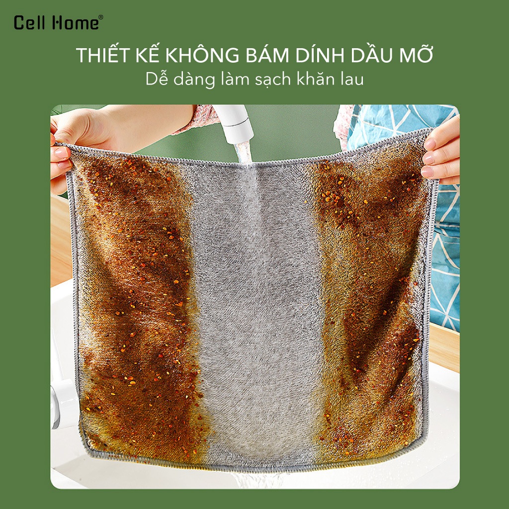 Pack 5 khăn lau bếp đa năng sợi than tre 2 lớp siêu thấm hút chống bám dầu mỡ