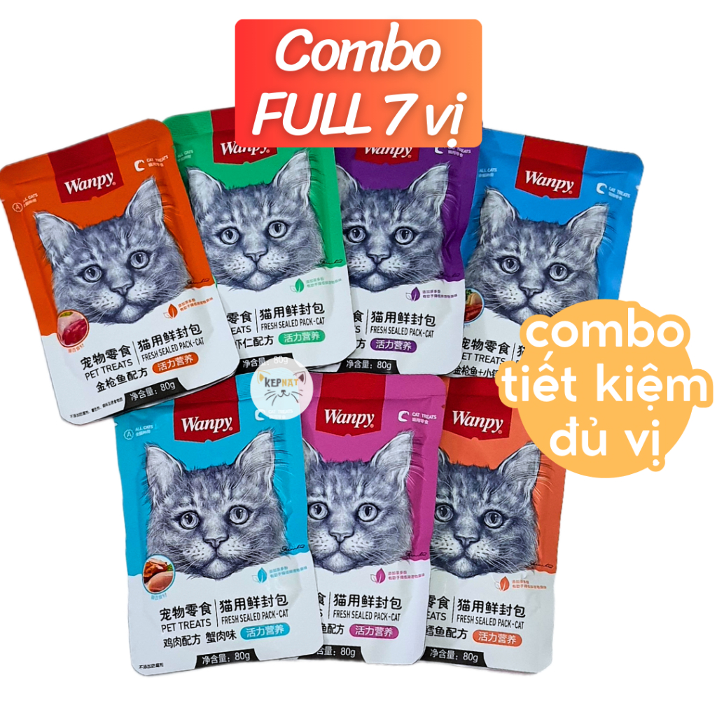 Combo FULL 7 vị 7 gói Pate mèo Wanpy giàu dinh dưỡng - Thành phần tự nhiên, lành tính | Kepnat Store