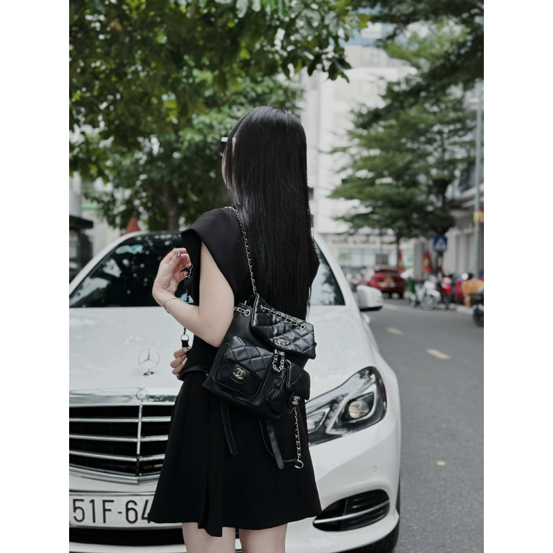 Balo da hobo classic dây rút 2 ngăn hộc ví sang chảnh 23cm