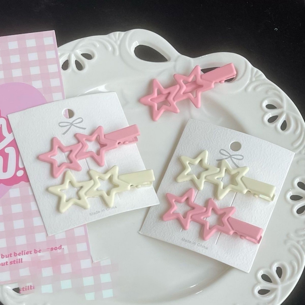 Kẹp tóc mái hình 2 ngôi sao iLita cặp bấm mái nữ đẹp vintage Hàn Quốc dễ thương màu trơn hottrend 2023